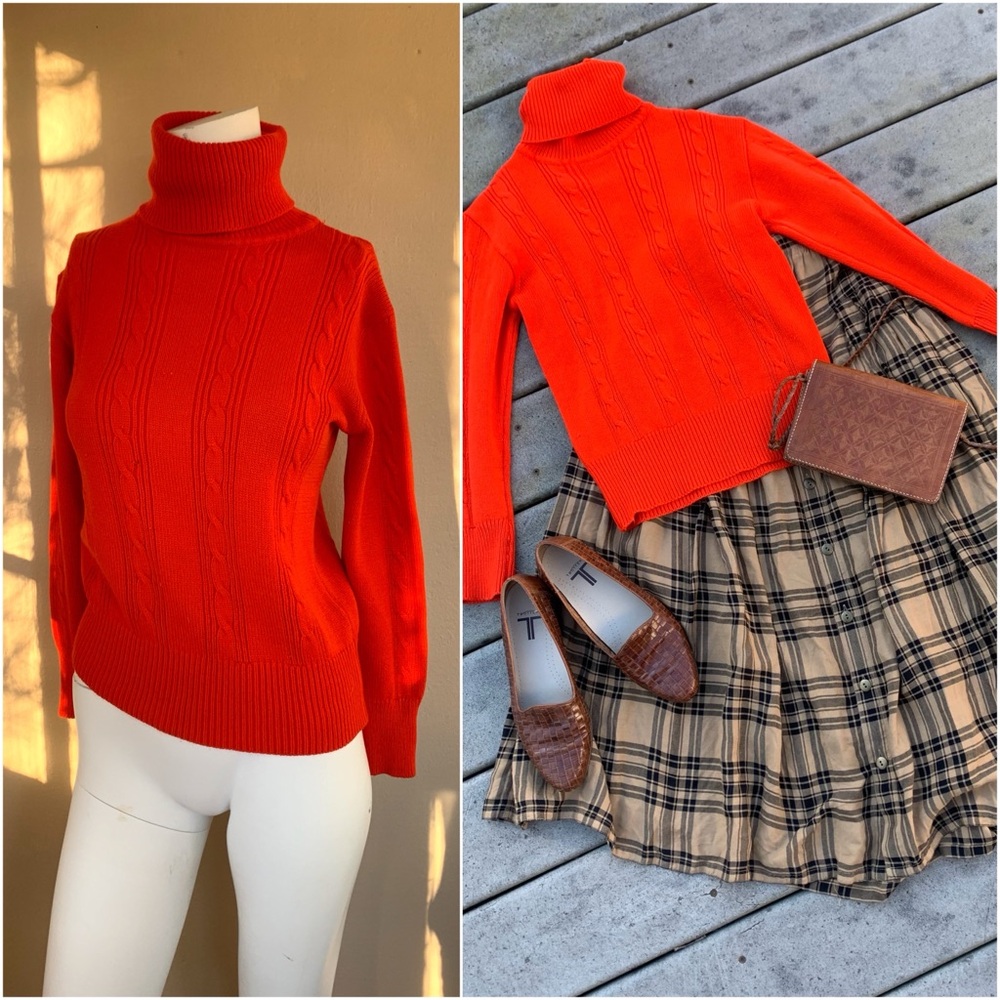 Vintage 1970's Orange Turtleneck Sweater || Sweet Mockneck Knit Sweater, XS